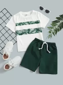 SHEIN Young Boy Tropical Print Top & Shorts Set - Multicolor - View 5