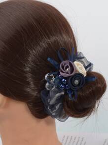 1 件时尚优雅雪纺和面料玫瑰花发圈，女士发饰，适合发髻，日常使用情人节 - 彩色 - 查看 6
