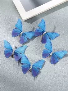 5 piezas Pasador de pelo con decoración de Rhinestone y Mariposa, Accesorios para el cabello, Pasadores de pelo, Pinzas para el cabello, Artículos escolares - Azul - Ver 2
