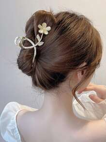 Rhinestone & Flower Decor Hair Claw - Vàng - Xem 1