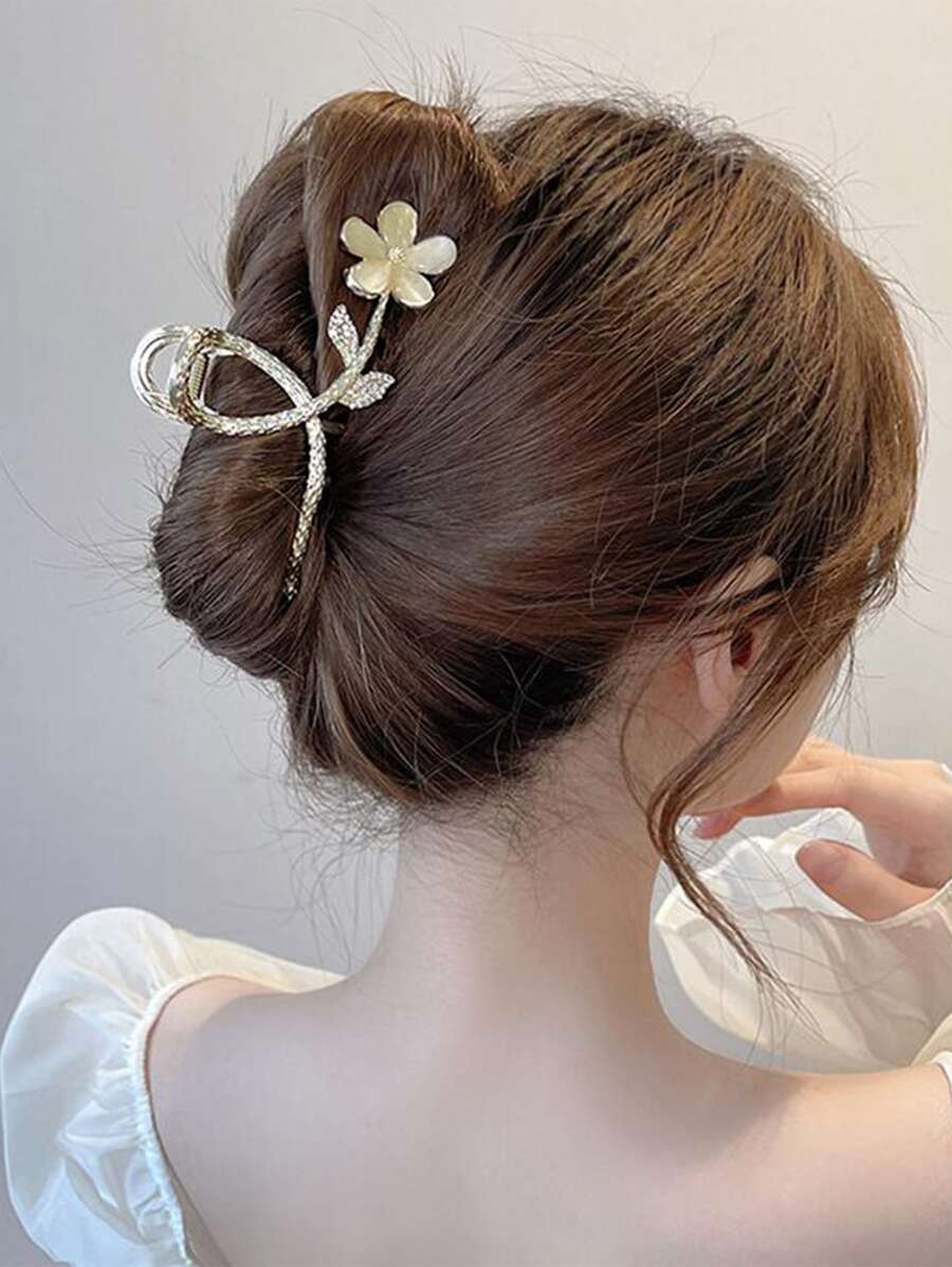 Rhinestone & Flower Decor Hair Claw - Vàng - Xem 1