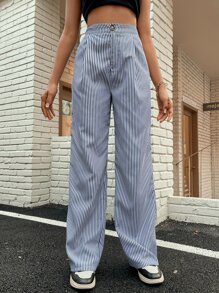 High Waist Striped Wide Leg Trousers - Black and White - View 2