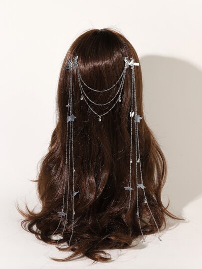 1pc Women Butterfly & Bell Decor Chain Linked Fashion Alligator Hair Clip For Hair Decoration Boho Tiaras Head Jewelry Head Pieces Jewelry, Hair Jewellery, Wedding