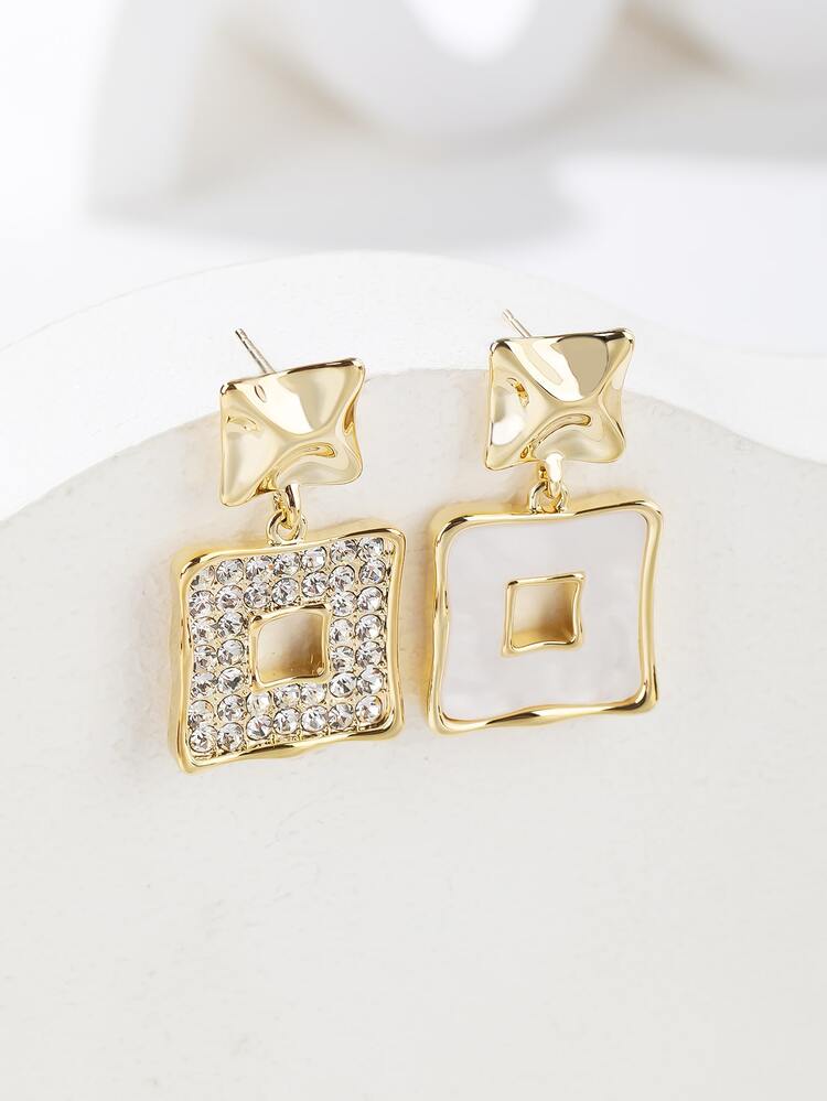 Rhinestone Decor Square Drop Earrings