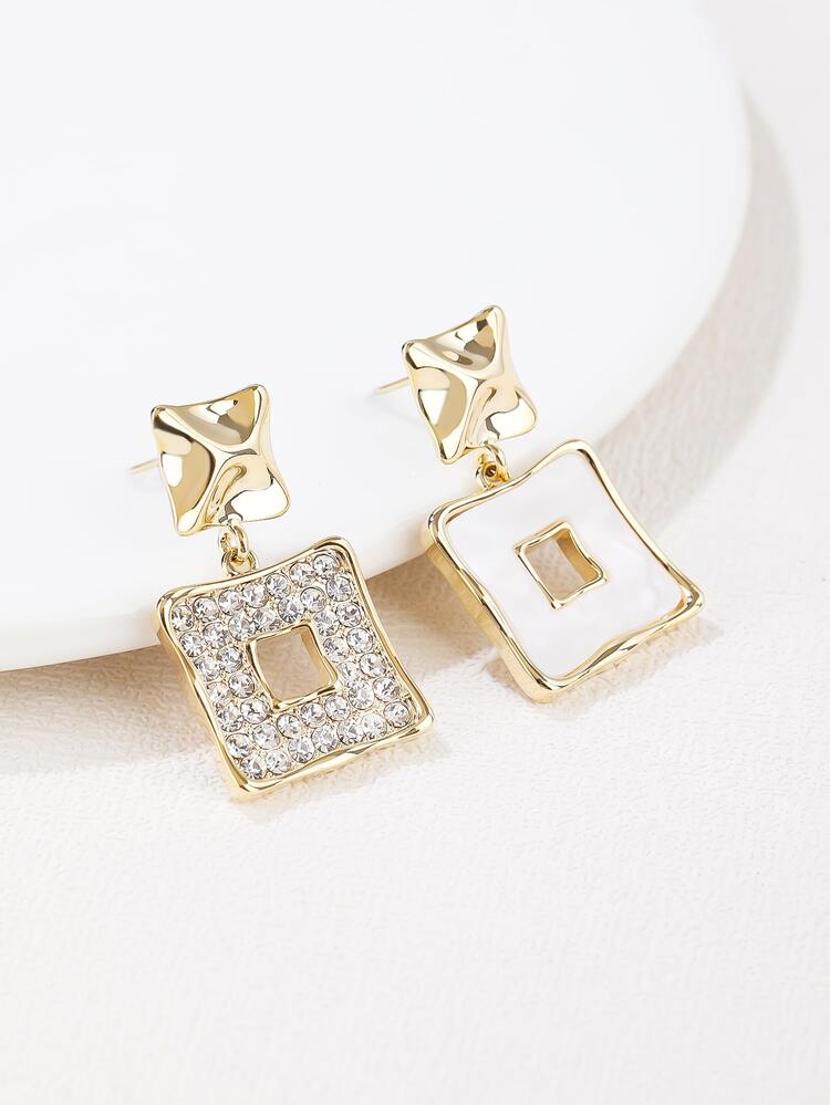 Rhinestone Decor Square Drop Earrings