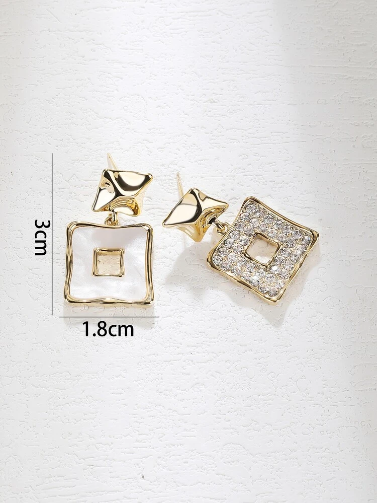 Rhinestone Decor Square Drop Earrings