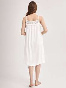 Contrast Lace Cami Pajama Nightdress Nightgown - White - View 2
