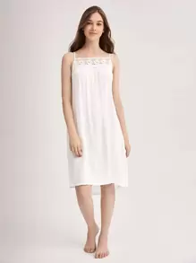 Contrast Lace Cami Pajama Nightdress Nightgown - White - View 5