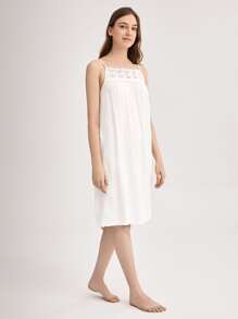 Contrast Lace Cami Pajama Nightdress Nightgown - White - View 6