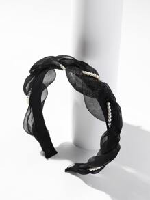 Faux Pearl Decor Headband For Daily Use For Girls Hairstyles Casual Elegant,Hairband,Hair Hoop,Hair Accessories Headbands, Black Head Accessories - Black - View 4