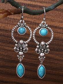 Bông tai thả trang trí màu ngọc lam - Màu xanh nhạt - Xem 1