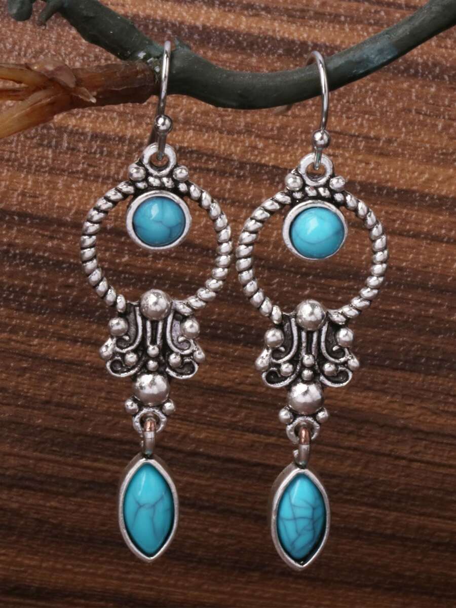 Bông tai thả trang trí màu ngọc lam - Màu xanh nhạt - Xem 1