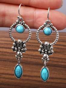 Bông tai thả trang trí màu ngọc lam - Màu xanh nhạt - Xem 3