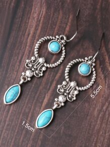 Bông tai thả trang trí màu ngọc lam - Màu xanh nhạt - Xem 4