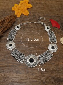 Collar con textura de metal con diseño de flor - Negro - Ver 5