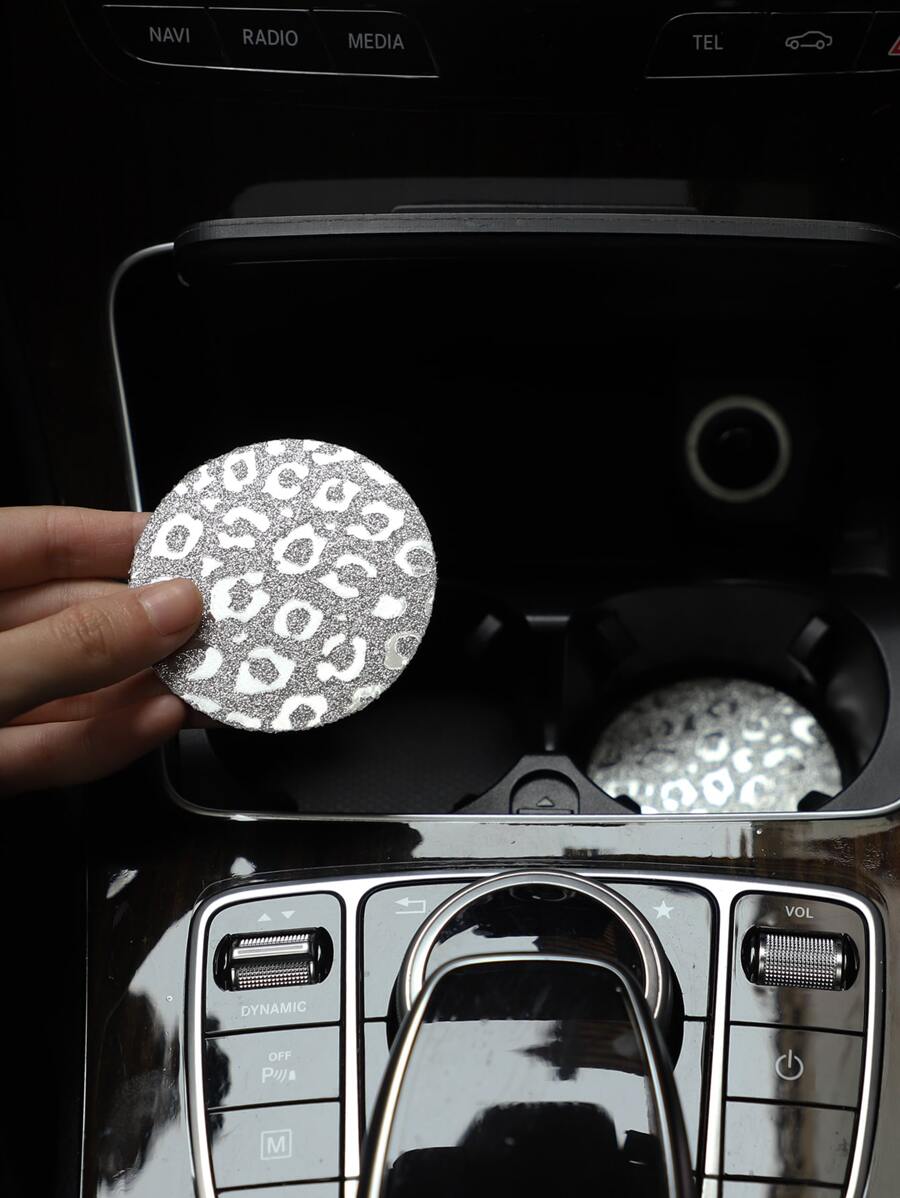 2 piezas Posavasos de coche con estampado de leopardo