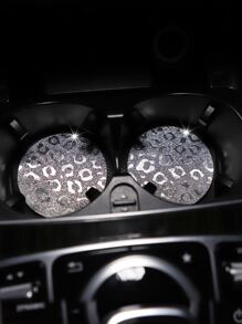 2 piezas Posavasos de coche con estampado de leopardo - Plateado - Ver 3