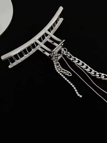 街頭金屬流蘇裝飾髮卡 - 銀色 - 查看 3