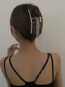 街頭金屬流蘇裝飾髮卡 - 銀色 - 查看 4