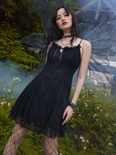Goth Contrast Lace Cami Dress