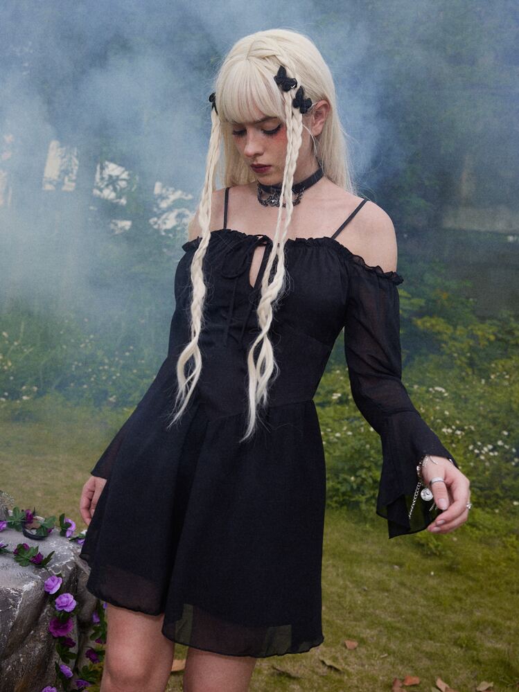 slinky and mesh off shoulder maxi dress Caspian Slinky And Mesh Off Shoulder Maxi Dress