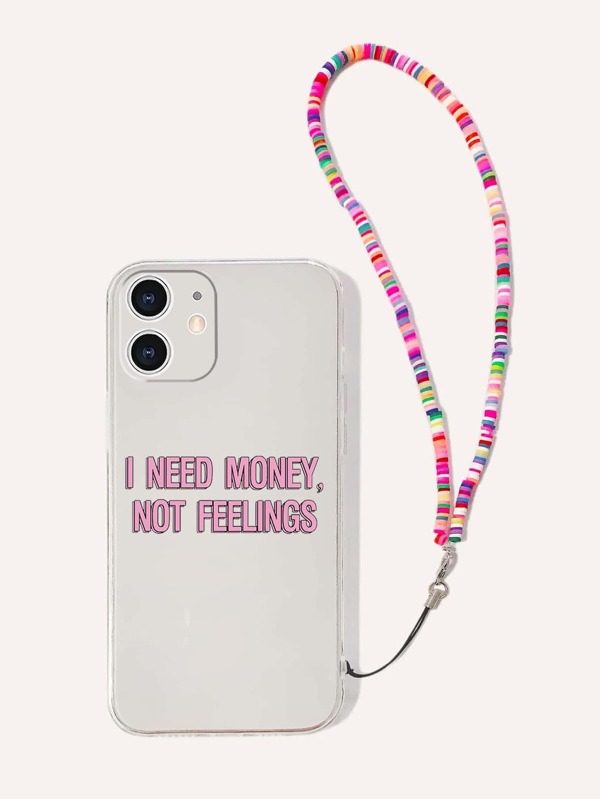 Letter Graphic Clear Phone Case With Lanyard Compatible With IPhone 11,IPhone 13,IPhone 14 Pro Max