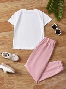 Girls Butterfly & Letter Graphic Tee With Joggers - Multicolor - View 2