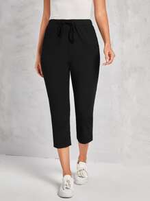 EMERY ROSE Solid Split Side Capri Pants - Black - View 3