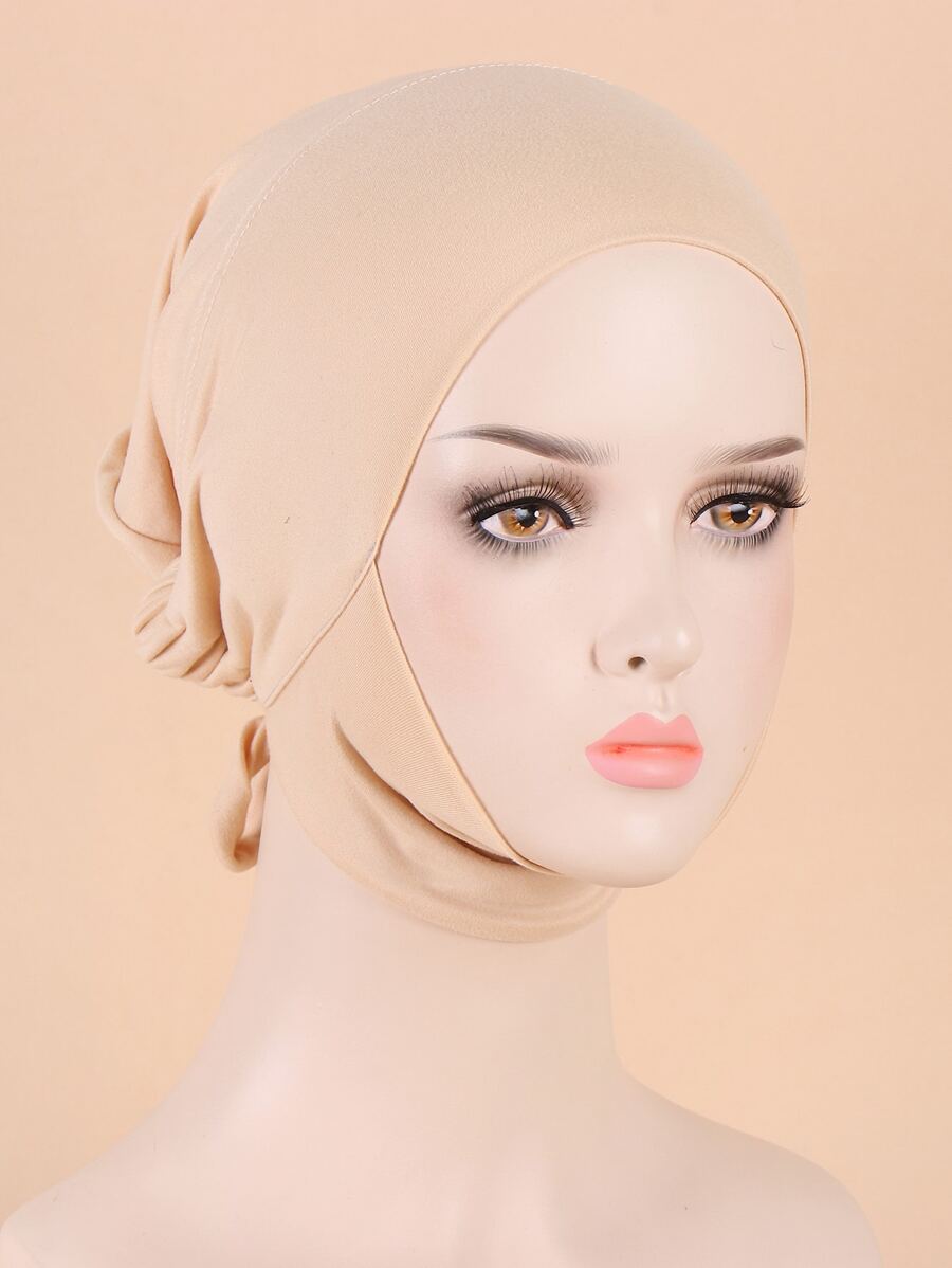 素色頭巾帽 - 米色 - 查看 1