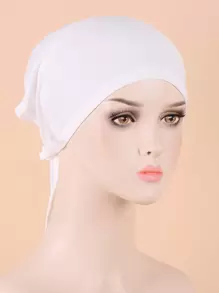 素色頭巾帽 - 白色 - 查看 1