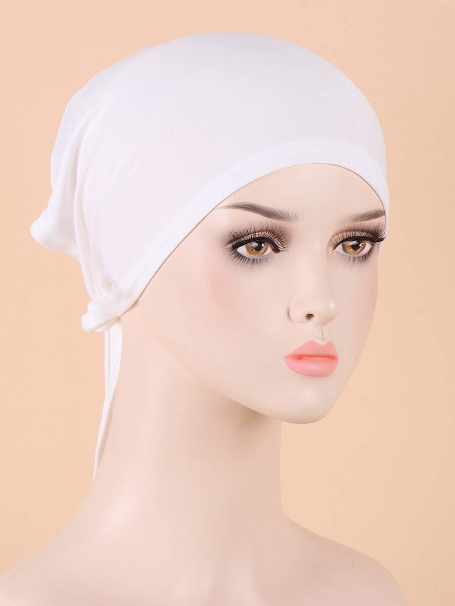 素色頭巾帽 - 白色 - 查看 1
