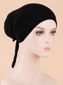 Solid Head Wrap Bonnet Hair Bonnet Turban - Black - View 1