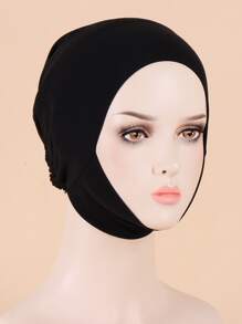 1入組女士純色休閒頭巾，日常生活禮帽儀表頭巾 - 黑色 - 查看 1