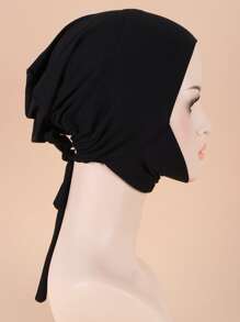 1入組女士純色休閒頭巾，日常生活禮帽儀表頭巾 - 黑色 - 查看 4