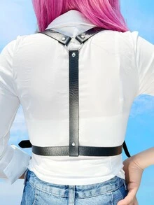 1入組女士素色可調節時尚背帶式腰帶 - 黑色 - 查看 2