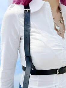 1入組女士素色可調節時尚背帶式腰帶 - 黑色 - 查看 4