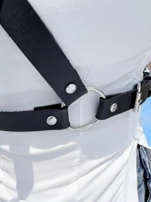 Buckle & Studded Decor Harness Belt - Black - View 3