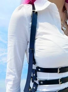 Layered Square Buckle Harness Belt - Black - View 5