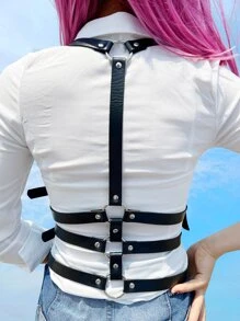 Layered Square Buckle Harness Belt - Black - View 2