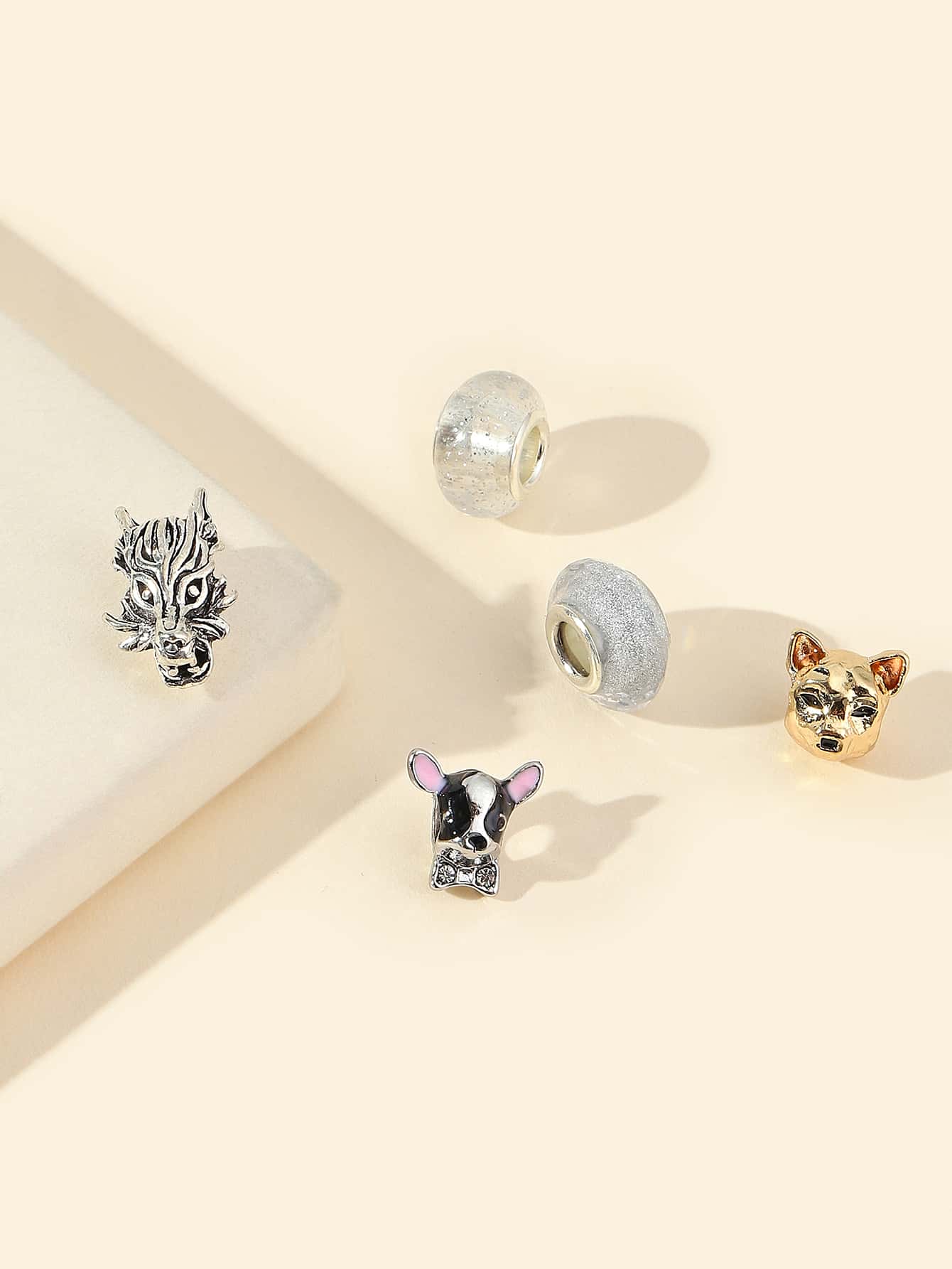 5 piezas DIY con diseño de cabeza de animal cuenta - Multicolor - Ver 1