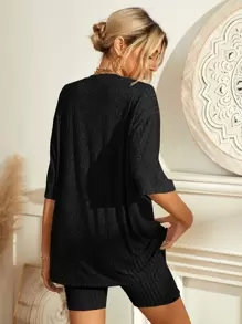 SHEIN Frenchy Drop Shoulder Tee & Cycling Shorts - Black - View 2