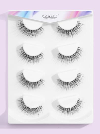  MAGEFY 4 Pairs Of Natural Full False Eyelashes, Fluffy Slim For Everyday Use Manga Eyelashes, Travel Essentials Strip Lashes, Lashes, Eyelashes, Fake Lashes