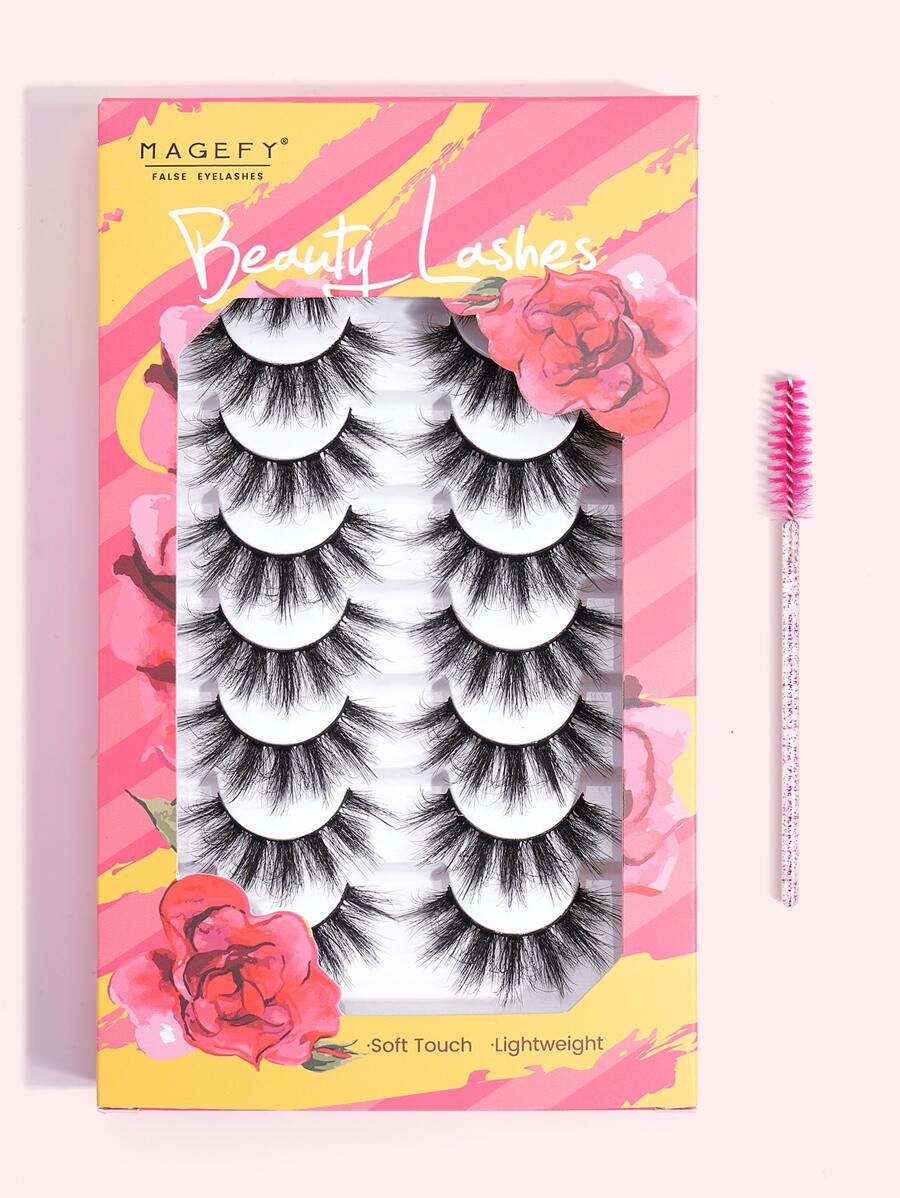 MAGEFY 8 cặp lông mi giả tự nhiên nguyên sợi & 1 cọ chải mi dùng một lần, lông mi giả mềm mại dùng hàng ngày, lông mi Manga, vật dụng thiết yếu khi đi du lịch, lông mi giả, lông mi giả - màu đen - Xem 1