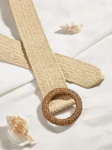 1pc Women's Wide Bohemian Style PP Grass Interlocking Buckle Belt, Brown Summer, School - Beige - View 5