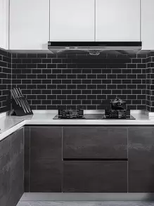WoStick 1pc Brick Pattern Kitchen Sticker, Black Self Adhesive Peel And Stick Tile For Kitchen Decor - Black - View 2