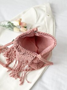 Bolso de ganchillo con diseño de fleco - Rosa - Ver 4