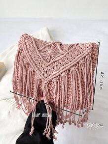 Bolso de ganchillo con diseño de fleco - Rosa - Ver 7