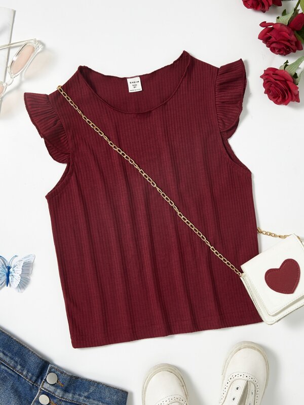 SHEIN Ragazza Tween Maglietta monocolore con volant