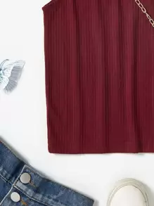 SHEIN Tween Girl Solid Frill Trim Tee - Burgundy - View 3