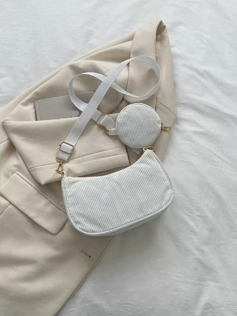 Minimalist Hobo Bag With Purse - White - View 1